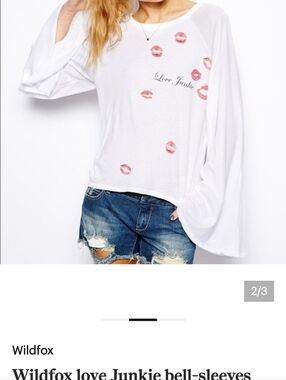 Wildfox Love Junkie Bell Sleeve Graphic Tee. Size XS